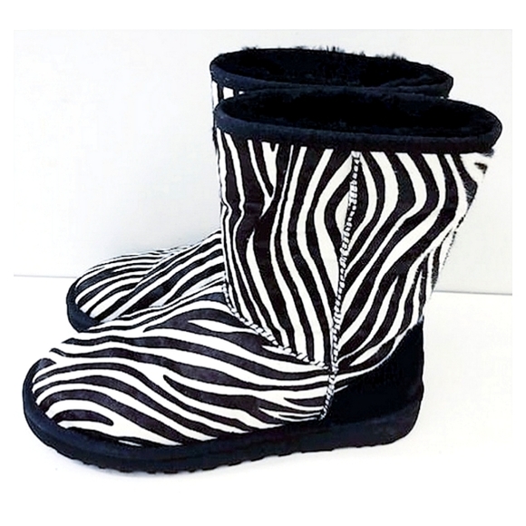UGG Zebra Design SZ 9 Boots #1002790 Haircalf Leather Classic Short - Picture 2 of 10